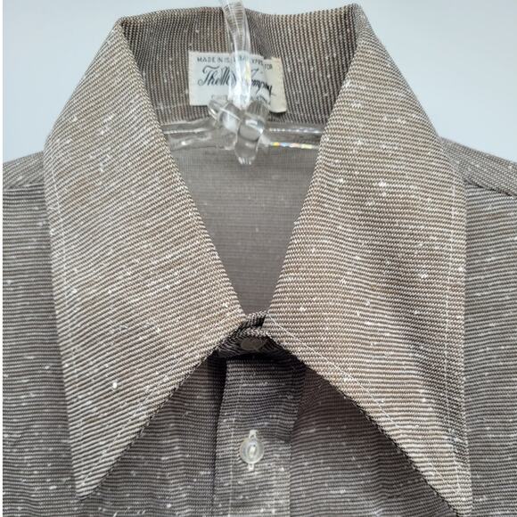 The May Company Vintage 70s Brown Silk Blend Sheer Collared Button Up Mens Shirt - Picture 6 of 15